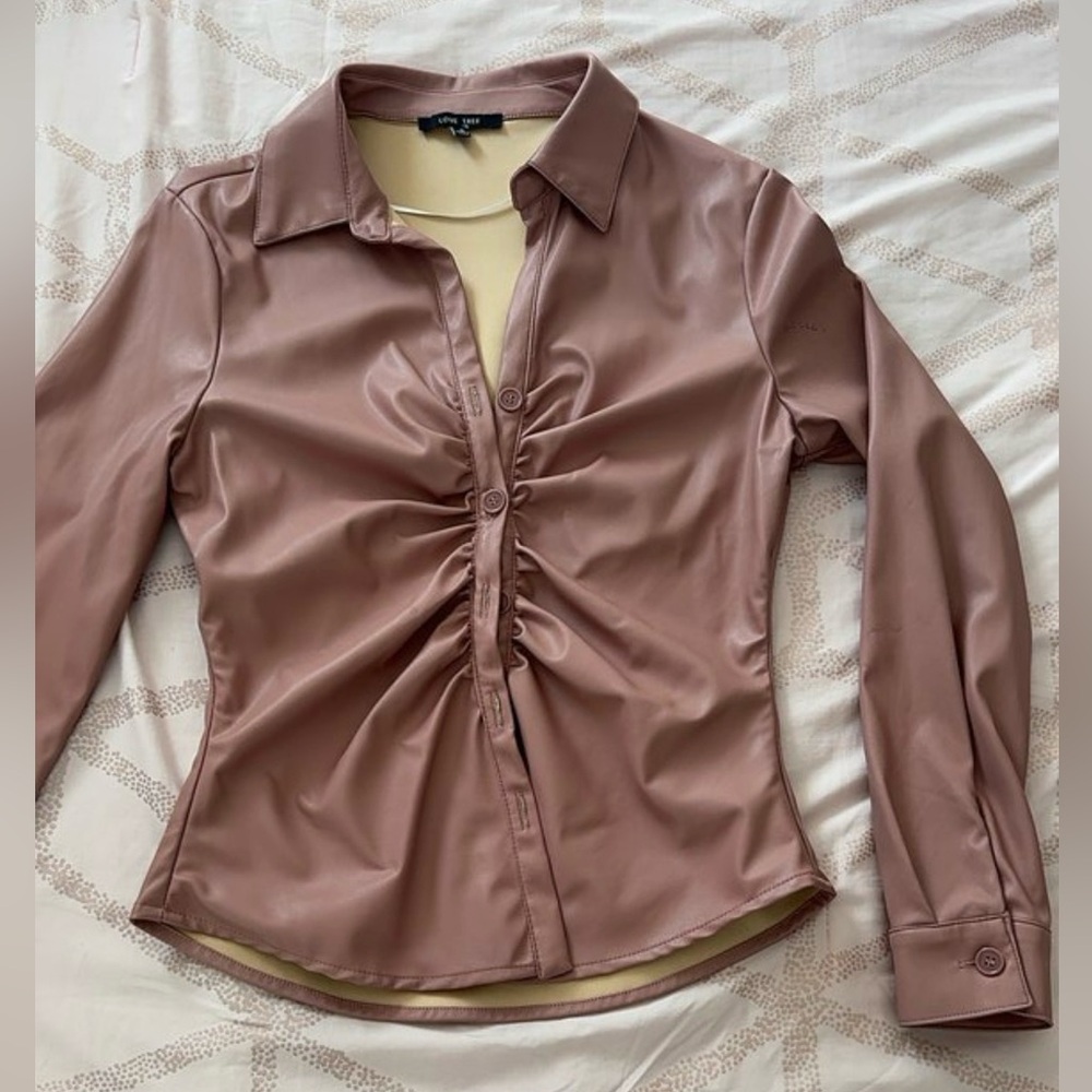 Love Tree Women's Ruched Faux Leather Shirt